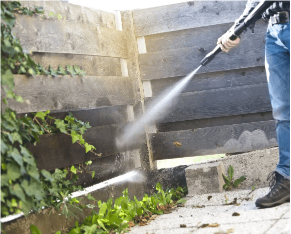 Cleaning patio with high-pressure water jet