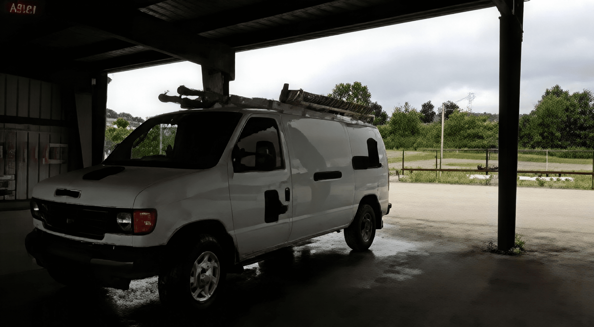 Parked van in industrial area