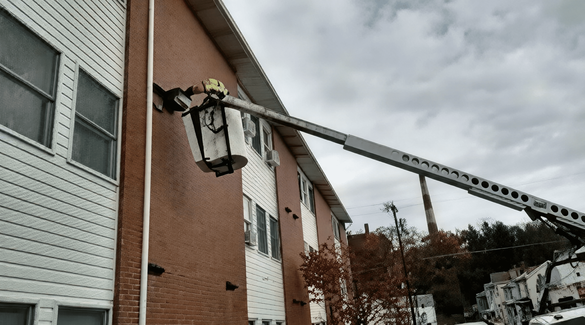 Maintenance crew on elevated platform