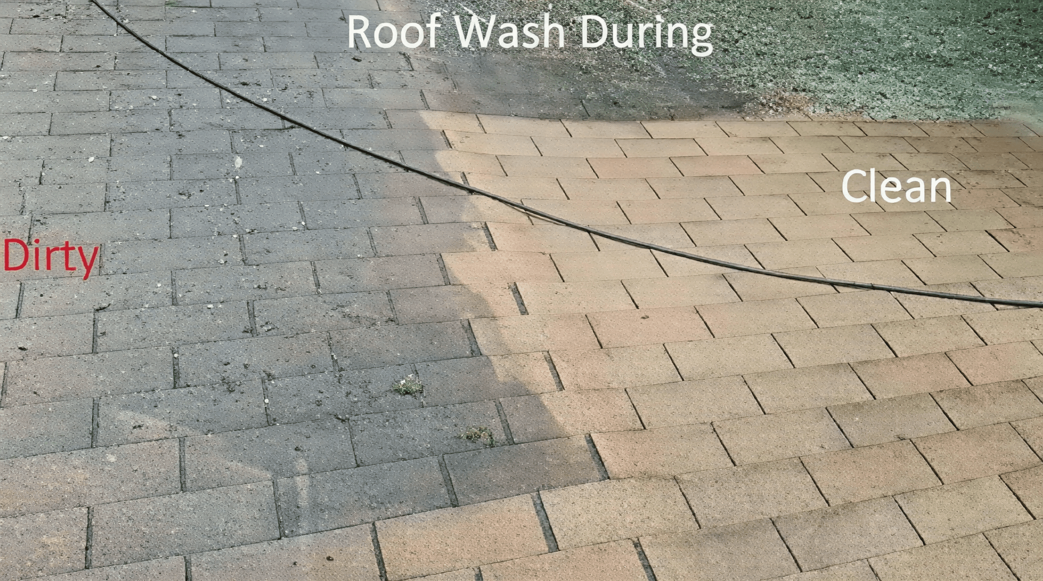 Roof cleaning in progress comparison