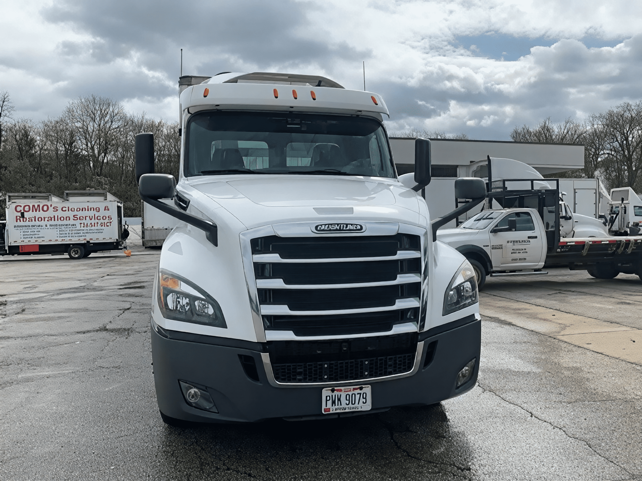Front view of parked truck