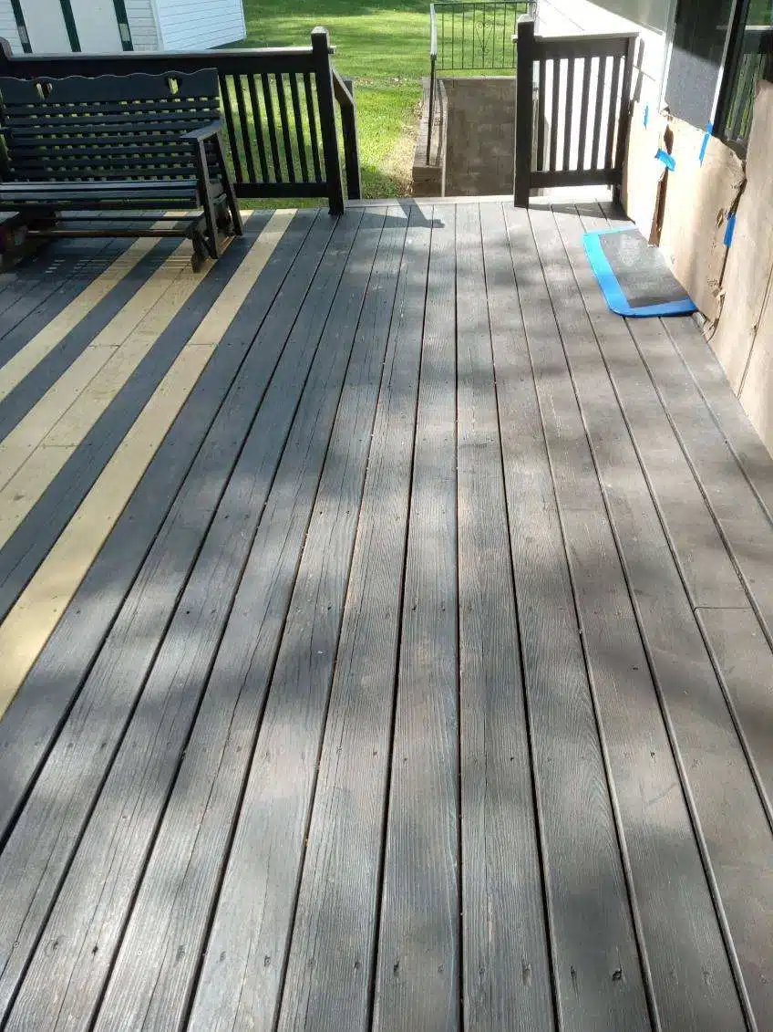 Outdoor deck with bench and gate