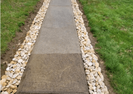 Concrete path with rock border