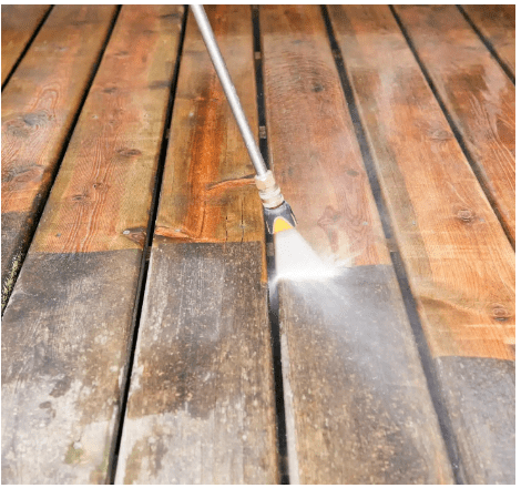 Cleaning deck with pressure washer