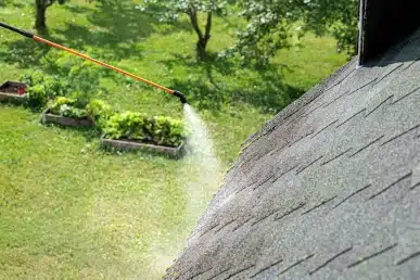 Spraying water on roof for cleaning